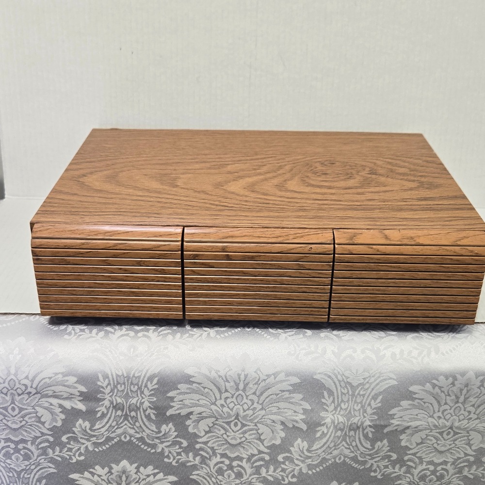 Vintage Faux Wood Grain 3 Drawer Cassette Tape Storage Case Organizer Retro